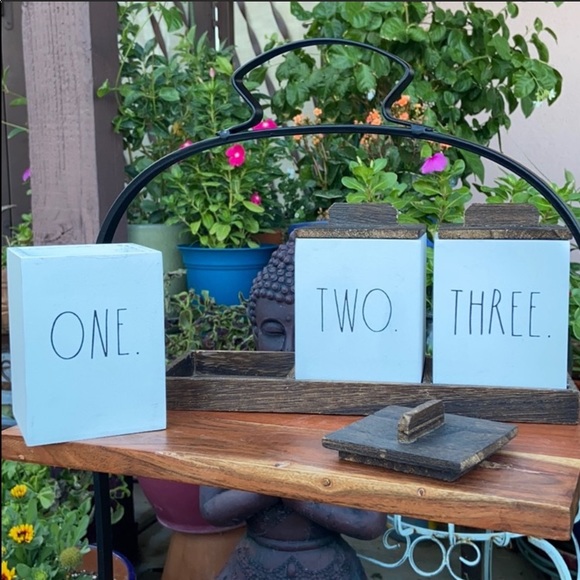 NEW Rae Dunn “ONE. TWO. THREE” Wooden Canisters - Picture 3 of 16